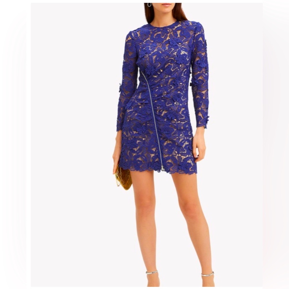 Lily Zip Detail Blue Guipure Lace Mini Dress